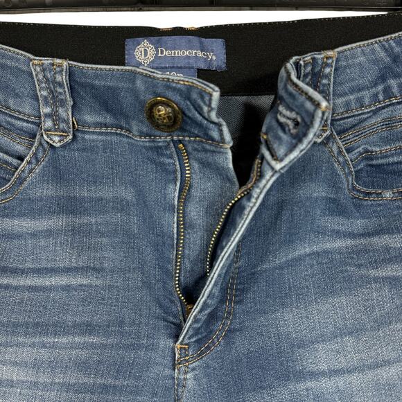 Democracy Petite SZ 10P “Ab”solution Jeans Distressed Stretch Elastic Waist Blue - Picture 3 of 10